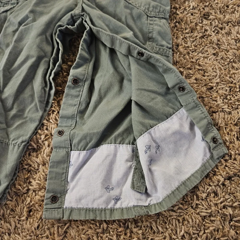 Oshkosh B'gosh Green Overalls Bibs Boys Size 24 Months Roll Cuffs Cotton